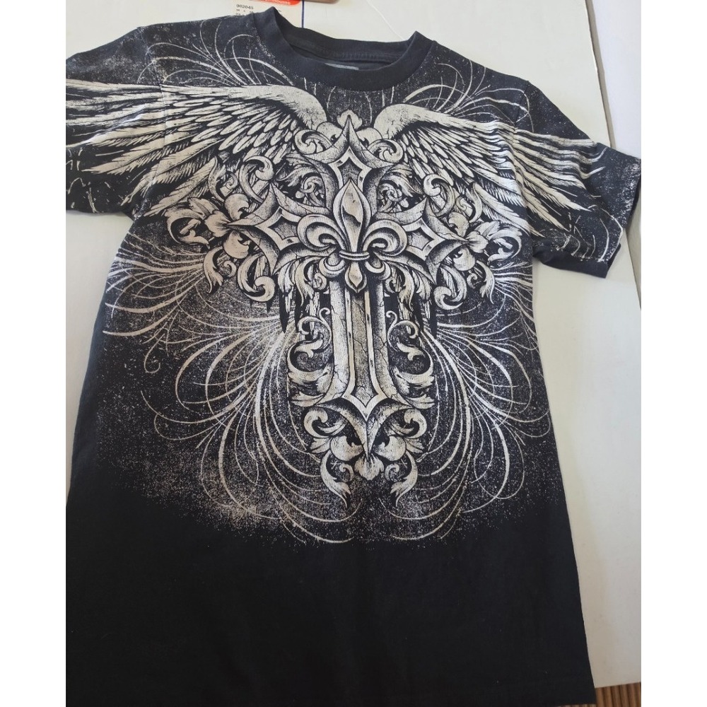 BOX SET T Shirt Cross Wings Graphic Black Y2K Gothic Streetwear Small